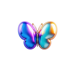A vibrant, iridescent butterfly with a shimmering, colorful body and delicate wings.