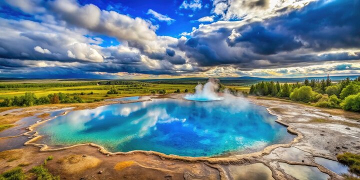 Blesi Thermal Lake and Strokkur Geysir on the Golden Circle Route in South Iceland - Stunning Natural Landscapes, Geothermal Wonders, and Breathtaking Scenery