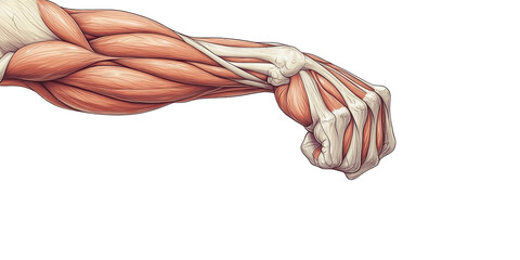 Anatomical illustration of arm muscles and tendons isolated on transparent background