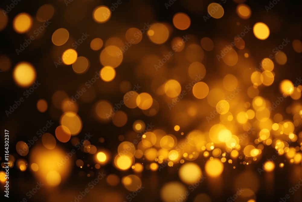 Poster Abstract golden bokeh light effect on a dark background.