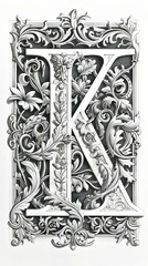 Ornate Letter K: A Masterpiece of  Intricate Floral Design