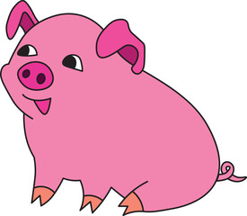 a contented happy pig sits with his mouth open