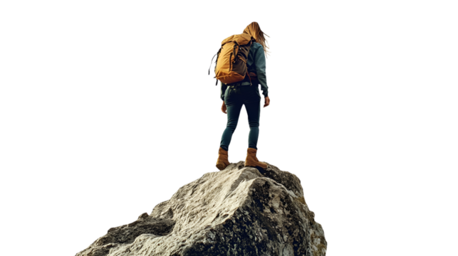 Hiker on top of the mountain on transparent background    - Powered by Adobe