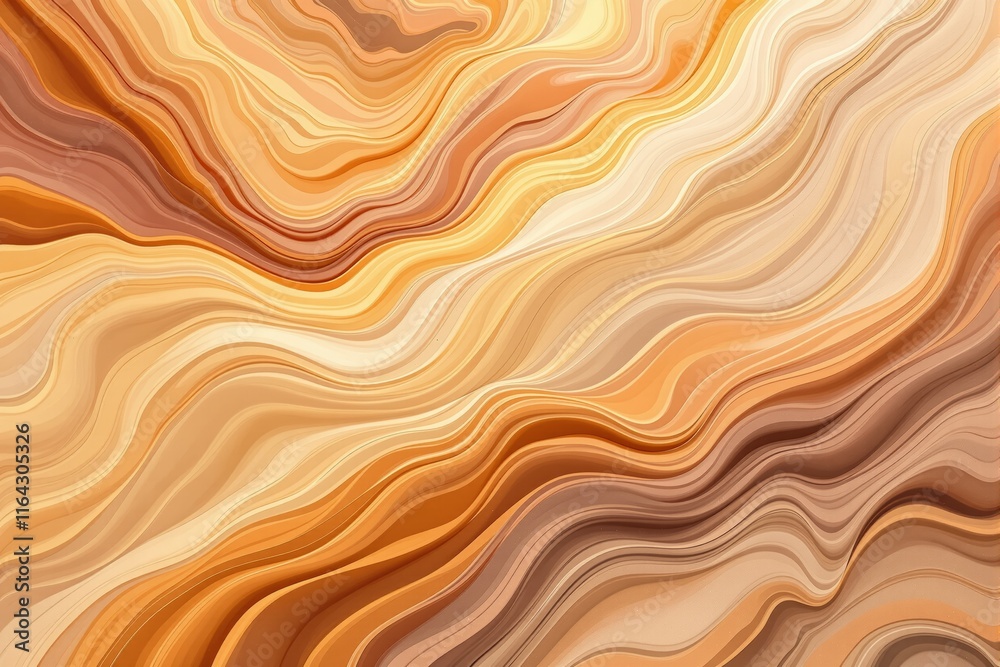 Poster abstract flowing lines in warm shades of orange and beige on a wavy textured background.