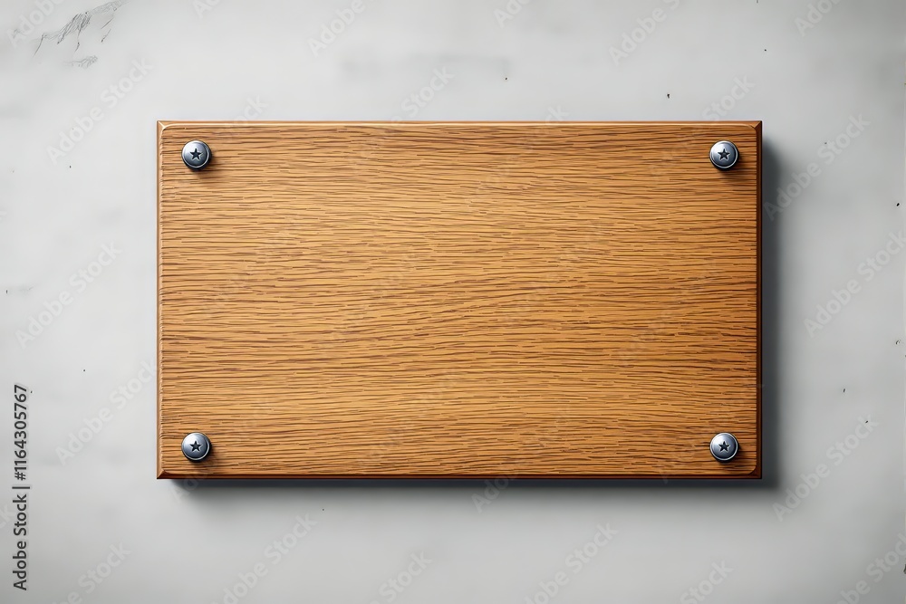 Aufkleber wooden board mockup with screws on light background for template design or presentation layout.