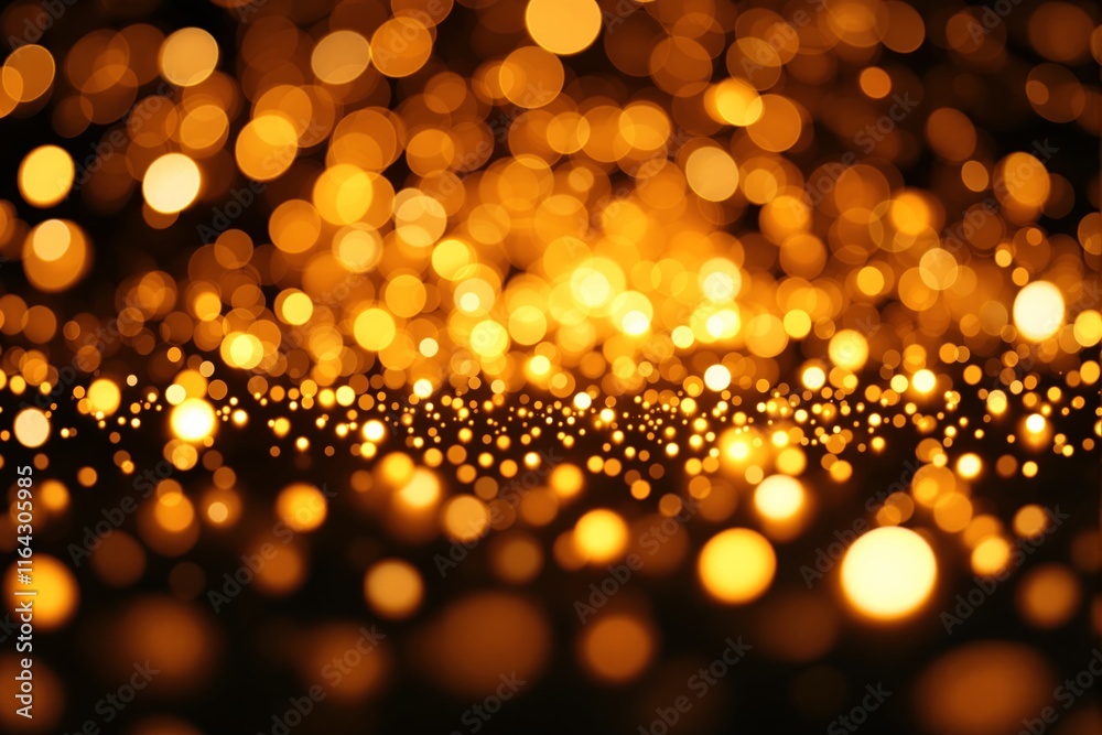 Poster Abstract bokeh lights in golden hues on a dark background.