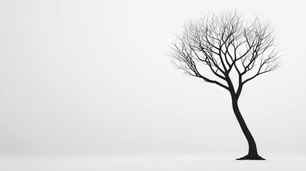 Obraz premium A monochrome image of a bare tree with a bird perched on its peak
