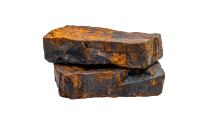 Natural brown and black textured mineral rocks showcasing rich geological patterns ideal for backgrounds, designs, and environmental themes in creative projects. on white or transparent png