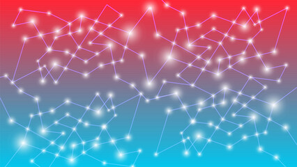 Abstract red sky blue technology background wallpaper with light objects connecting on line making a network