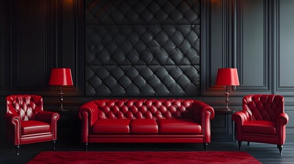 Elegant Red Leather Living Room Interior Design