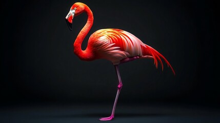 A vibrant flamingo takes center stage against a pitch-black canvas. Its hues of pink and orange burst forth, creating a striking contrast. The bird stands graceful