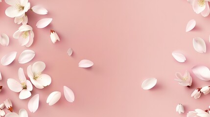   A pink background with a bunch of white flowers on both sides of the image