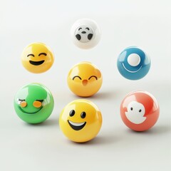 Fototapeta premium A colorful assortment of cartoonish emoji balls filled with personality and joy in a cheerful arrangement.