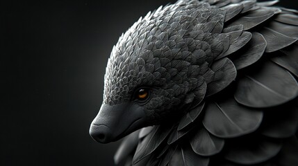   A black and white bird with feathers on its head and yellow eyes in a close-up shot