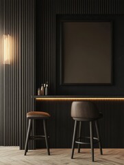 Dark Modern Bar Interior Design With Empty Frame
