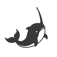 Black silhouette vector illustration of a narwhal