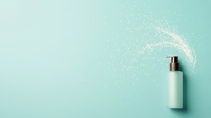   Bottle of lotion on blue surface with sprinkles