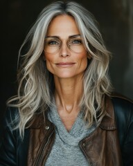Fototapeta premium Portrait of a confident woman with long, silver hair.