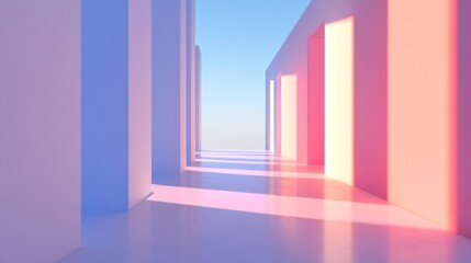 Abstract Corridor with Soft Color Glow and a Dreamy Atmosphere Creating a Serene and Calming Effect in Modern Minimalist Design