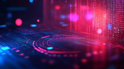 Abstract digital background featuring glowing circuits, bright particles, and binary code, perfect for technology, innovation, and data visualization themes.