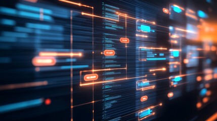 Abstract Digital Background with Data Flow and Circuit Patterns, Featuring Glowing Lines and Nodes for Technology, Innovation, and Data Visualization Themes