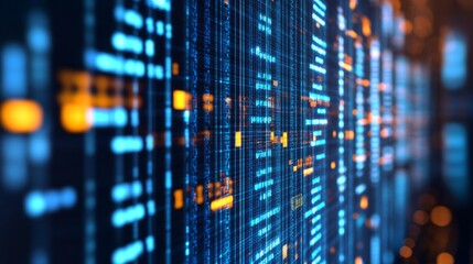 Abstract Digital Data Background with Vertical Lines and Glowing Elements, Perfect for Technology, Cybersecurity, and Data Visualization Themes