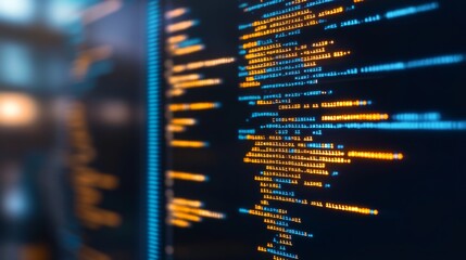 Close-up View of Colorful Coding Lines on a Dark Background Representing Digital Technology, Programming, and Software Development in a Modern Context