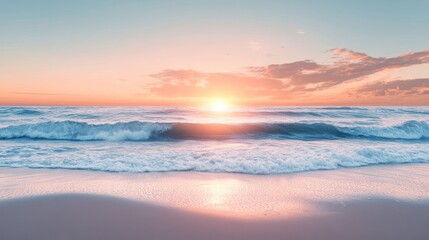 Obraz premium Peaceful ocean sunset with waves on sandy beach. (1)