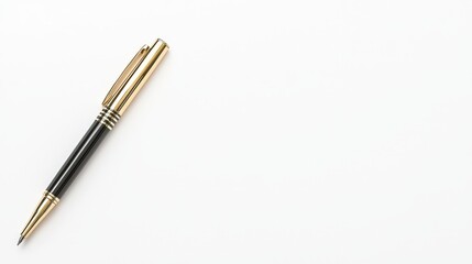 A sleek black and gold pen rests on a clean, white surface, ideal for writing or signing important documents in a professional setting.
