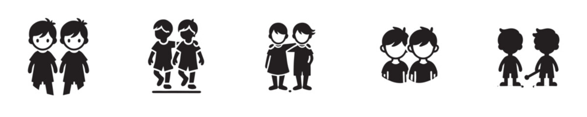 Vector collection of icons of a person with his best friend