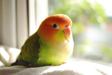 Small bird on white blanket