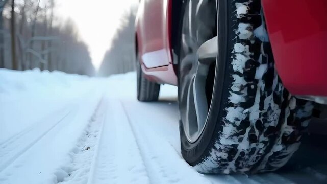 Detailed view of tire tread losing grip on ice, highlighting icy road hazards