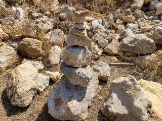 Stones in a dry place. Pyramid of stones