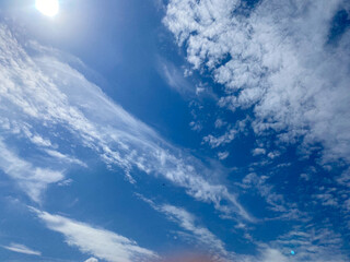 Clouds in the sky. Sun in the sky. Clear blue sky