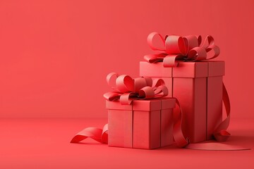 Sports-themed ornaments for the sports fan in the family, 3d illustration of two light red gift boxes with bows and ribbons, isolated on light red background