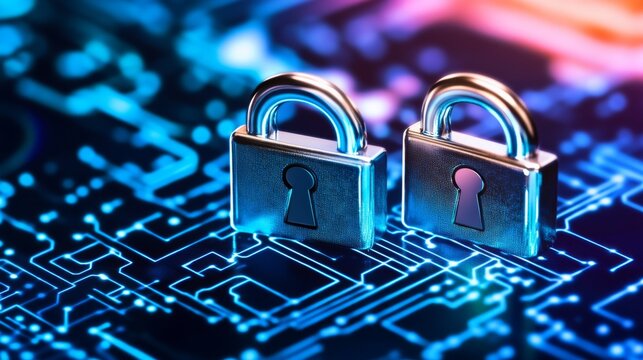 Glowing Digital Background with Security Locks, Symbolizing Data Protection and Cybersecurity Concepts in Modern Technology Environments