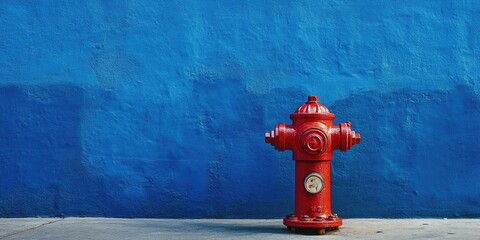 Fire Hydrant on Blue Wall