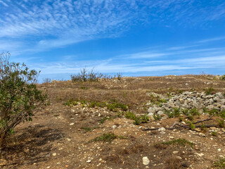 The terrain on the mountain. Stony terrain
