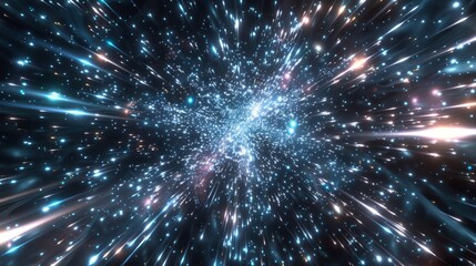 Naklejka premium A bright blue galaxy with many stars and a few red and yellow ones. The stars are scattered all over the galaxy