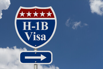  H-1B visa road sign with blue sky