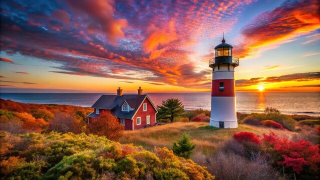Stunning Autumn Sunset at Nauset Lighthouse in Cape Cod, MA - A Coastal Landscape Capture