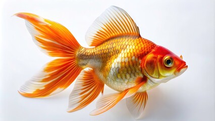 Fototapeta premium Stunning Drone Photography of PNG Goldfish on White Background - Captivating Pomacentridae Fish, Vibrant Colors, Marine Life, Aquatic Beauty, Underwater Photography, and Natureâ€™s Wonders
