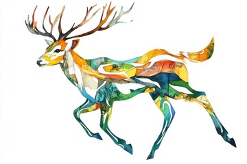 Fototapeta premium A watercolor painting of a deer with impressive antlers