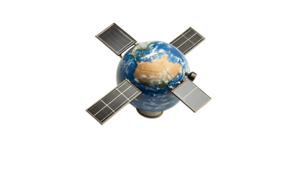 A satellite orbiting a mini world map