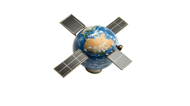 A satellite orbiting a mini world map