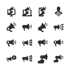 A set of black and white icons of people