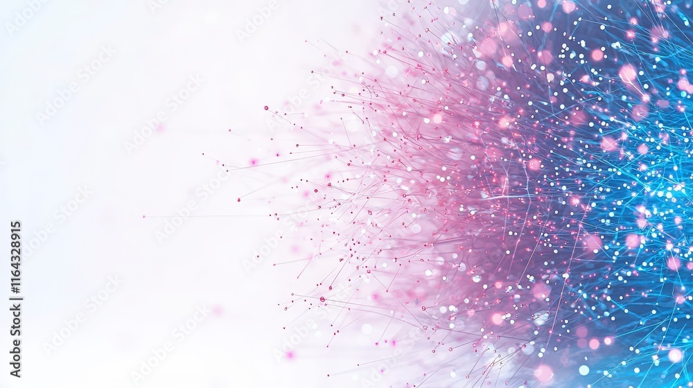 Poster an abstract background featuring colorful particles and gradients, creating a vibrant and dynamic vi