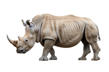 Obraz premium A realistic depiction of a rhinoceros in a side profile view. isolated on white background