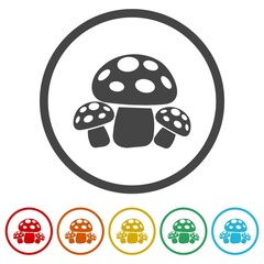 Mushroom icon. Set icons in color circle buttons