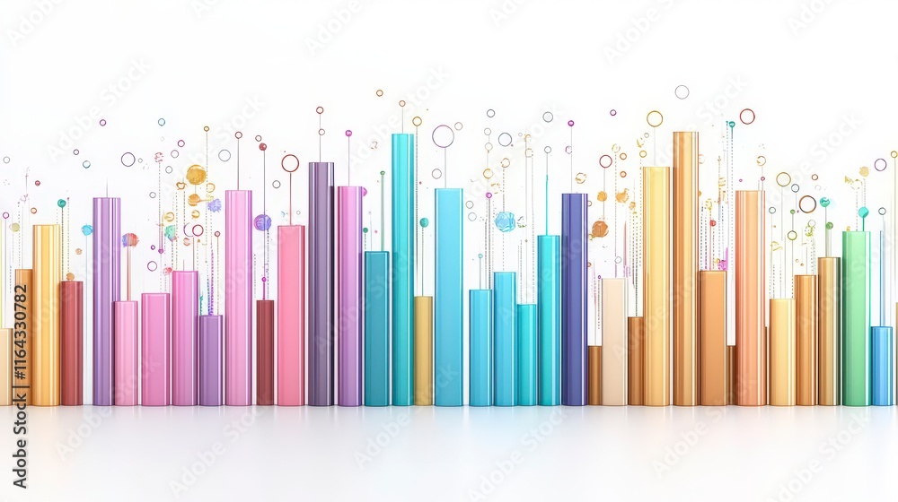 Poster colorful abstract bar chart design with dynamic shapes and patterns representing data analysis and g